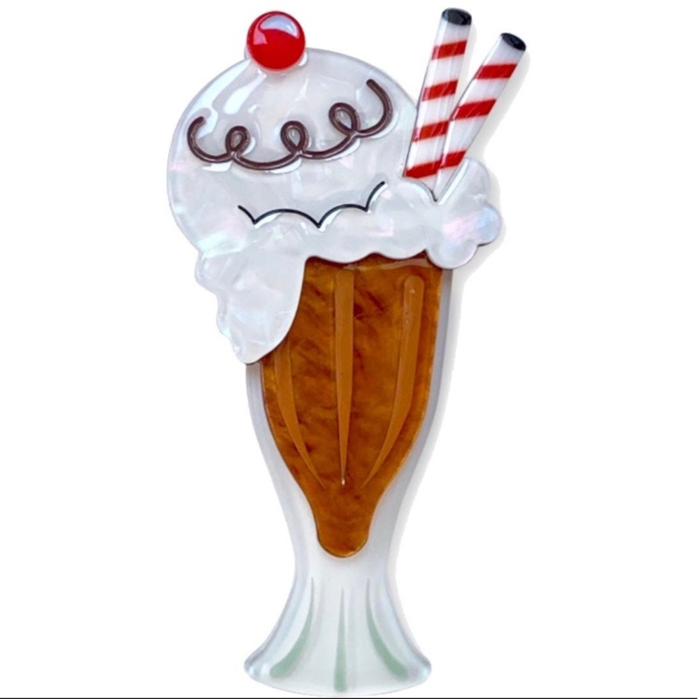 Float On Root Beer Diner Pin Acrylic Brooch Retro Soda Stand Lipstick & Chrome